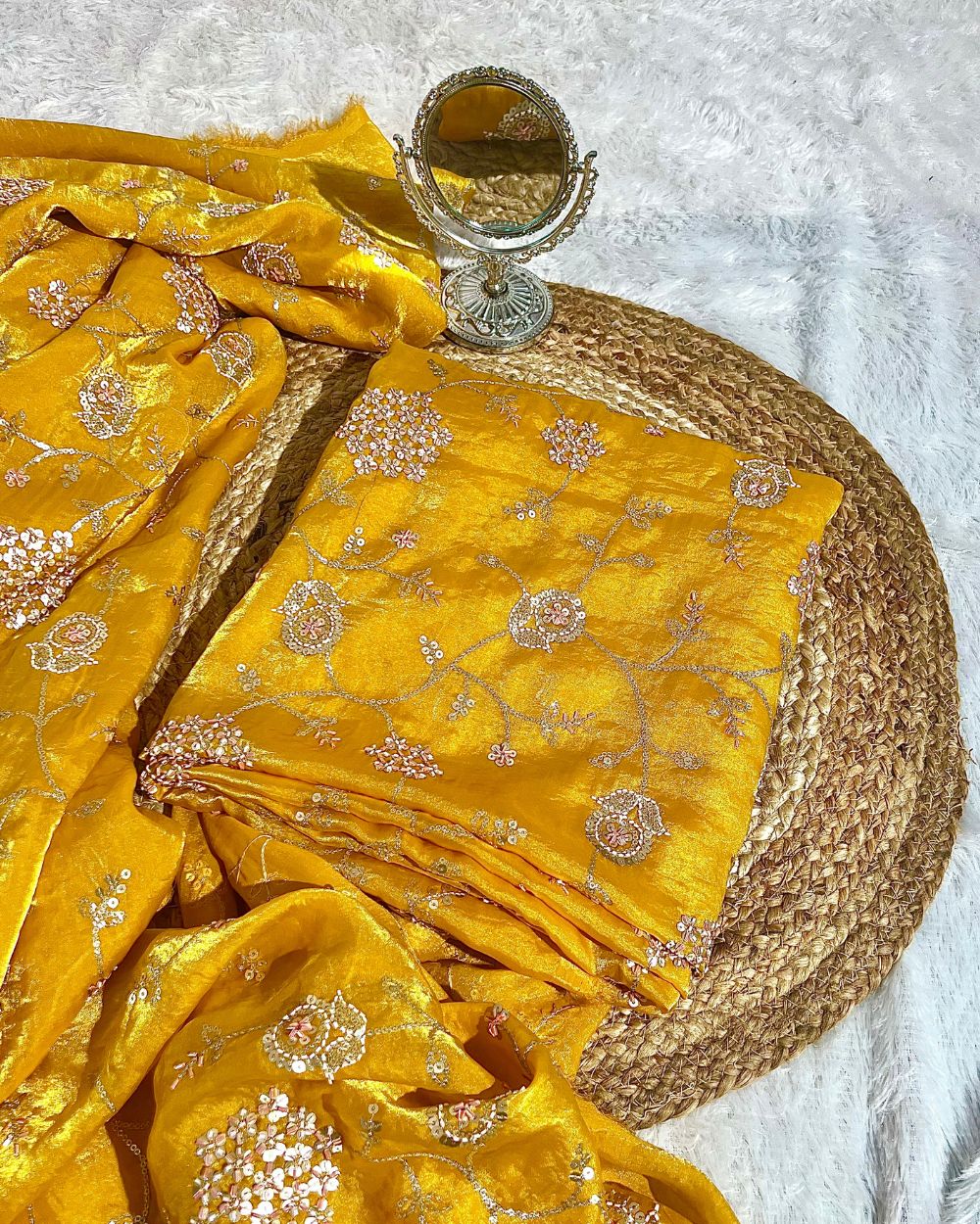Space Silk Work Yellow Colour 45 Inches Width