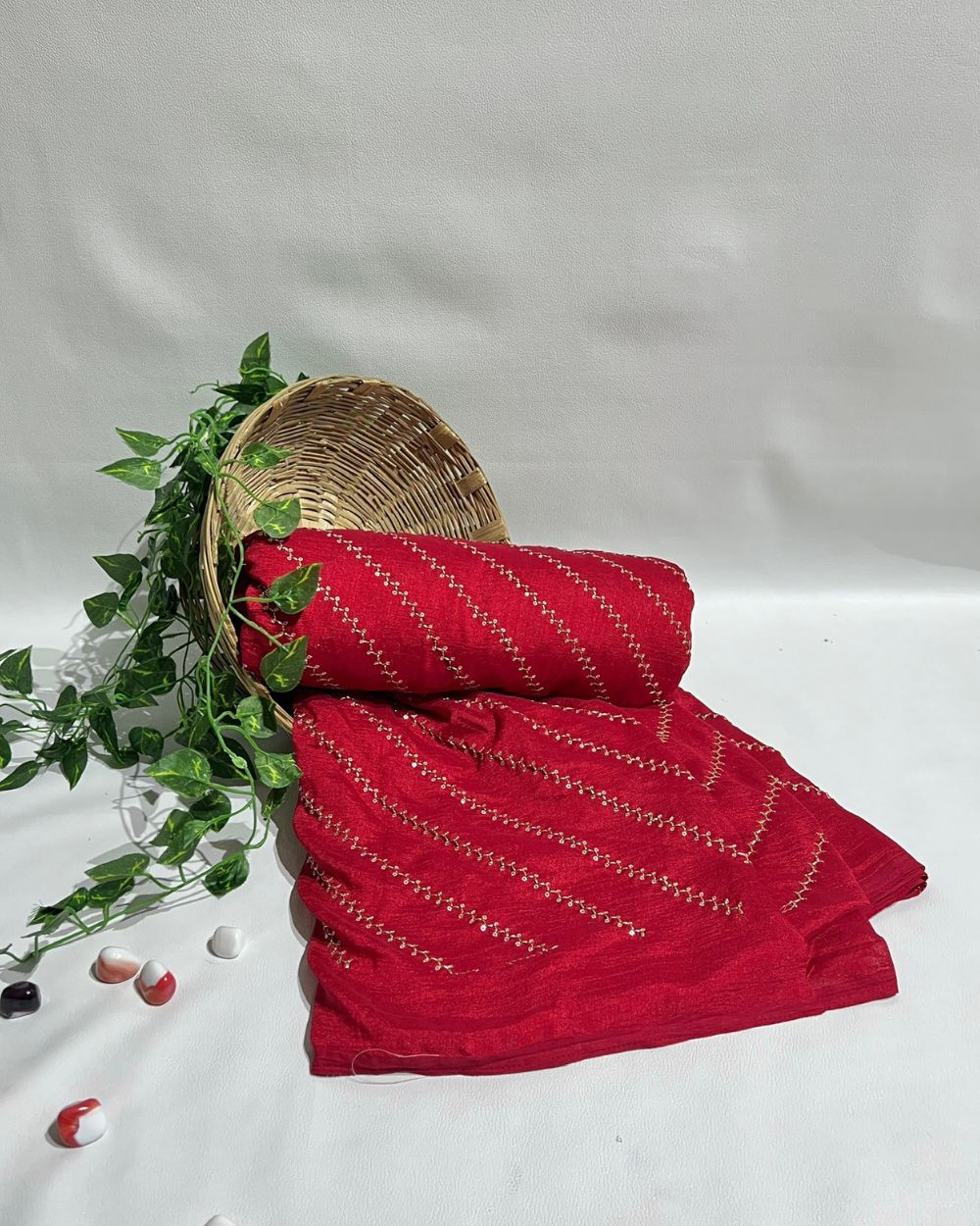 Vichitra Silk Work Red Colour 44 Inches Width