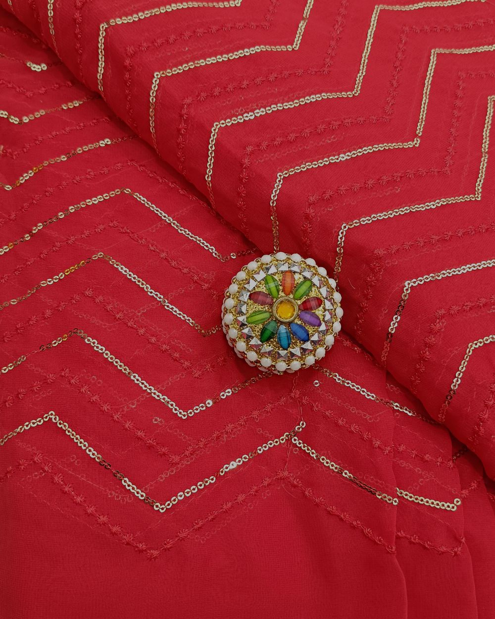 Georgette Work Red Colour 42 Inches Width