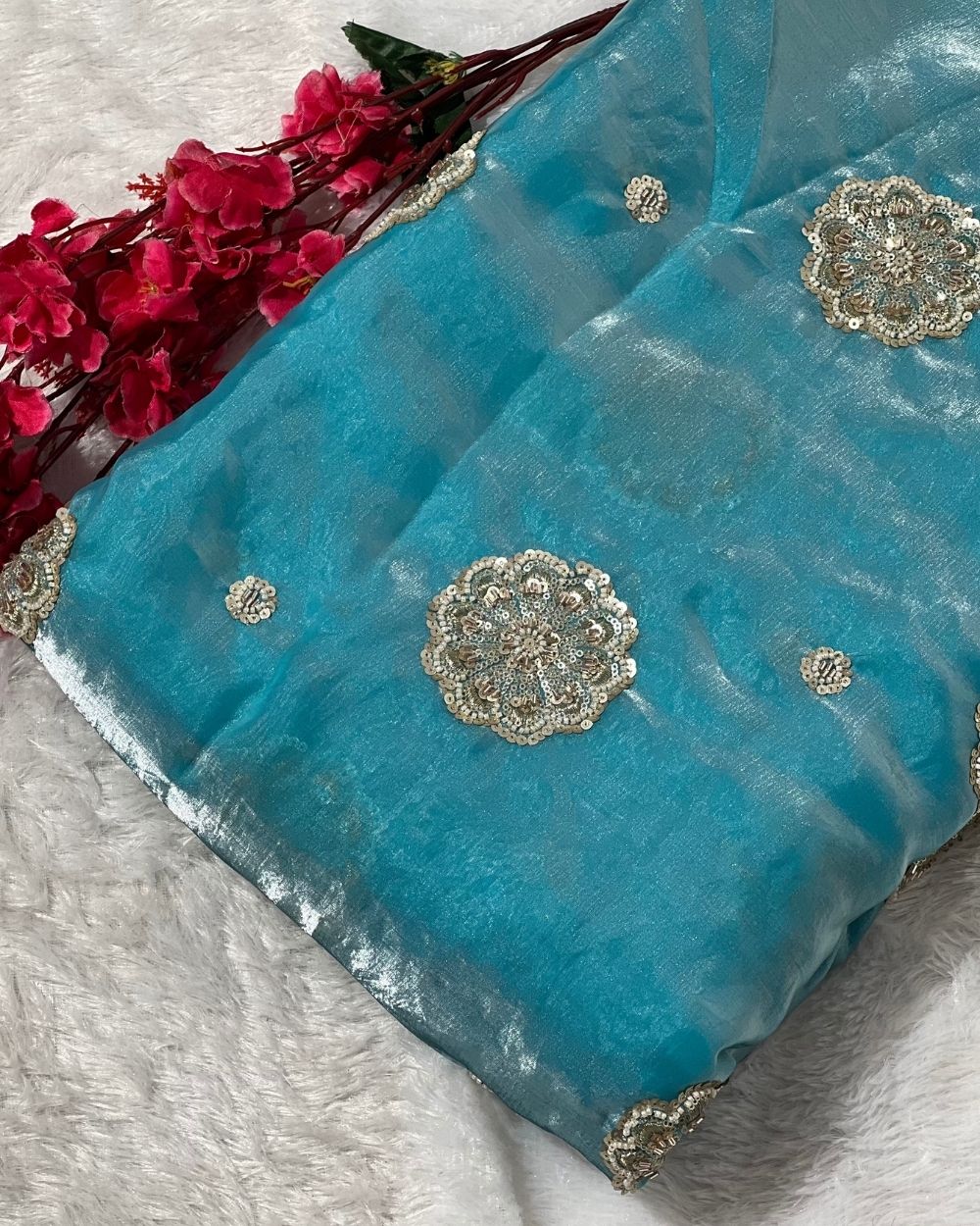 Space Silk Work Sky Blue Colour 44 Inches Width