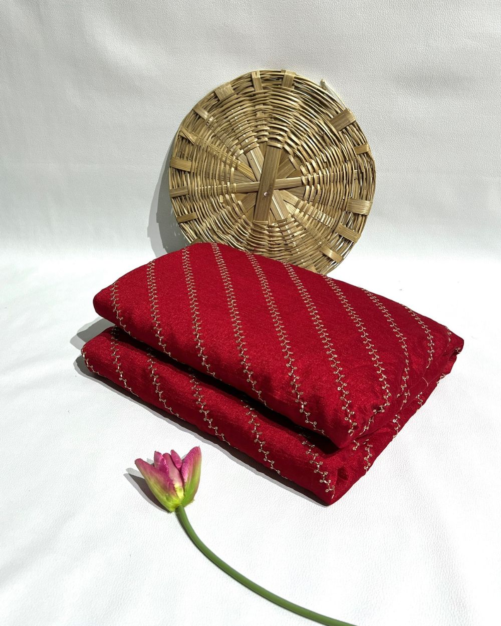 Vichitra Silk Work Red Colour 44 Inches Width