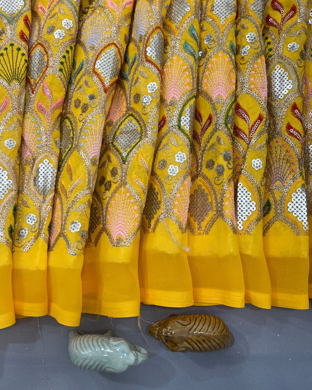 Georgette Work Yellow Colour 42 Inches Width