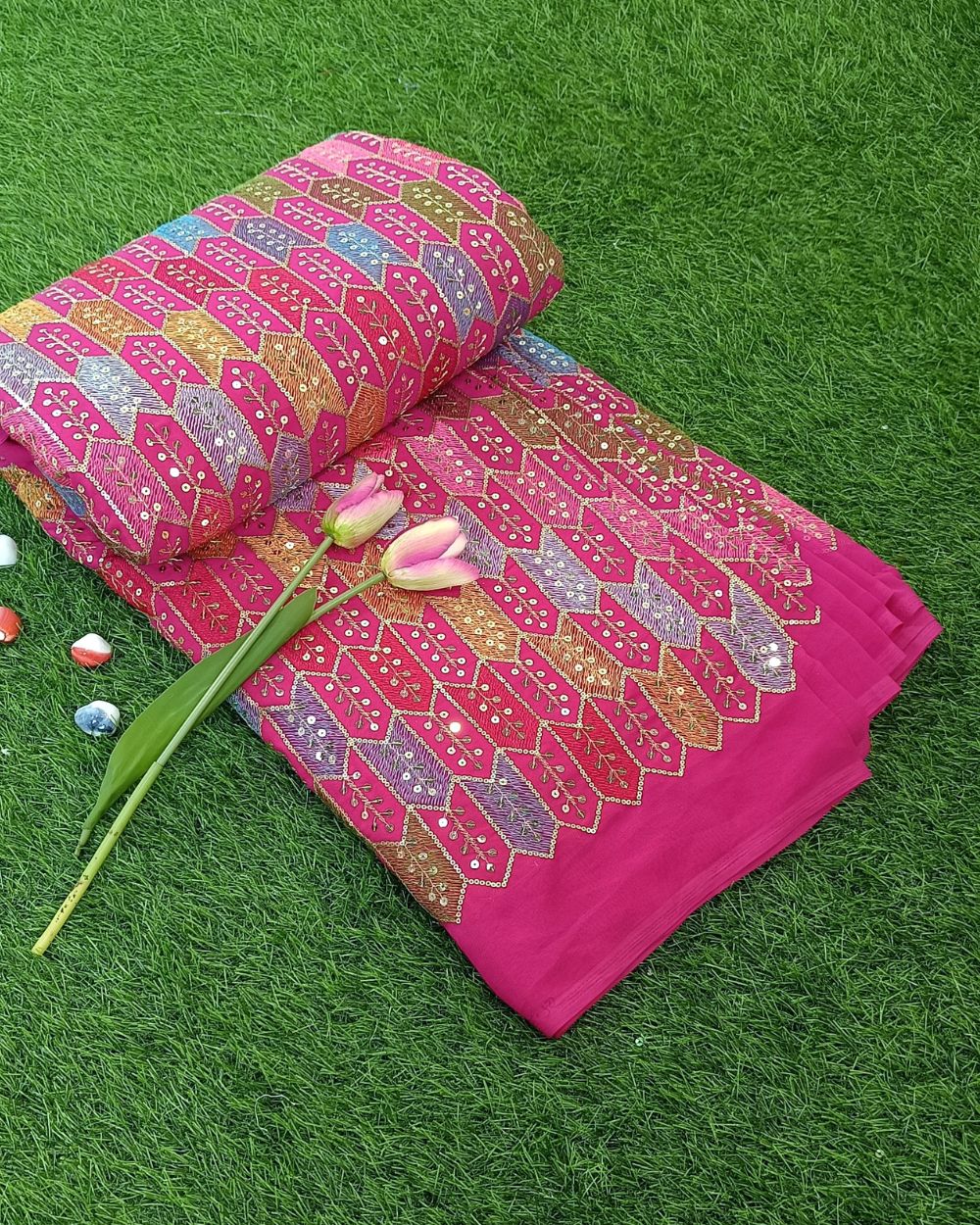 Georgette Work Dark Pink Colour 44 Inches Width