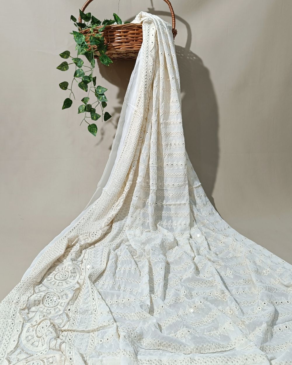 Dyeable Lucknowi Work Viscose Georgette White Colour 54 inches width