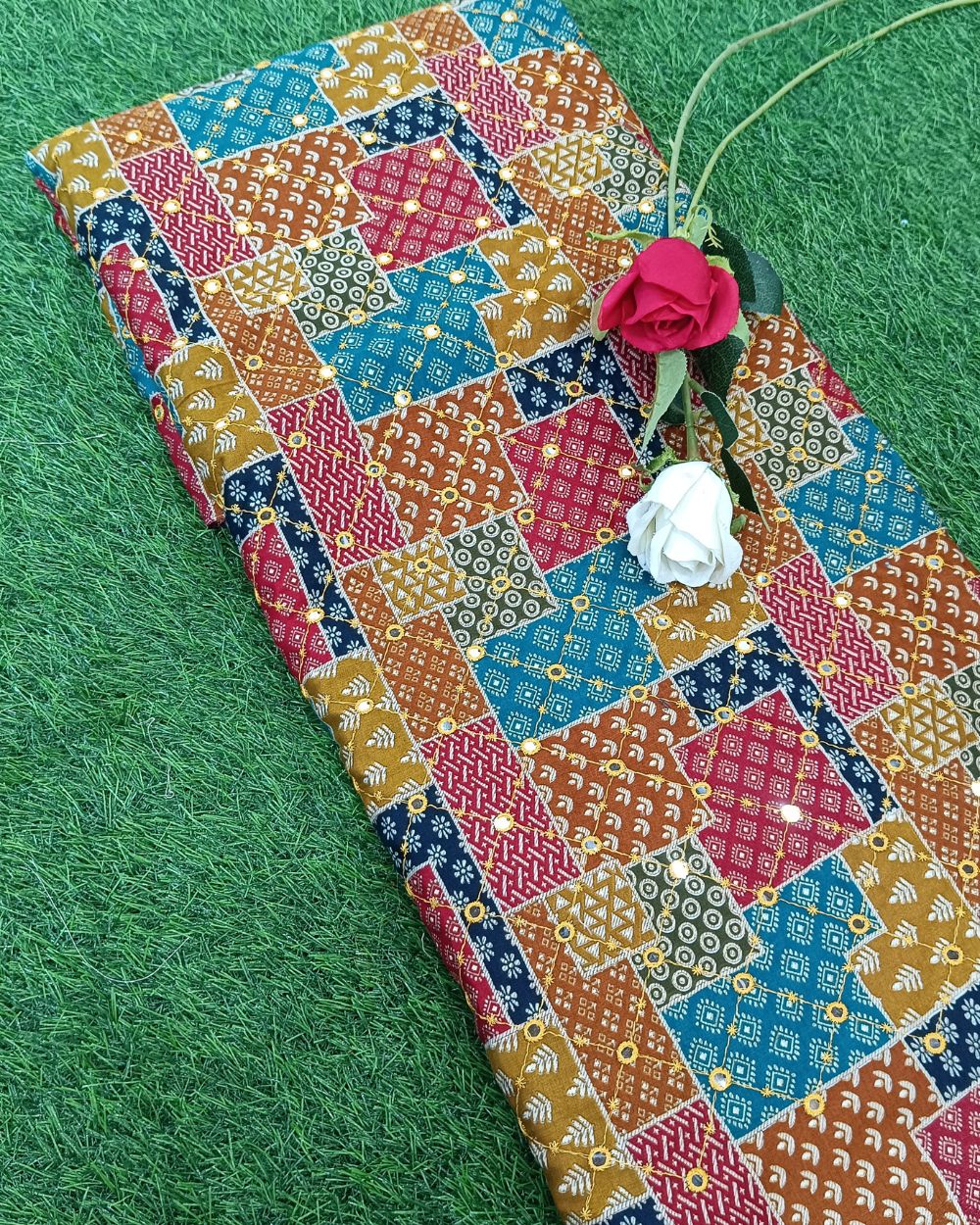 Cotton Abla Work Multicolor 42 Inches Width
