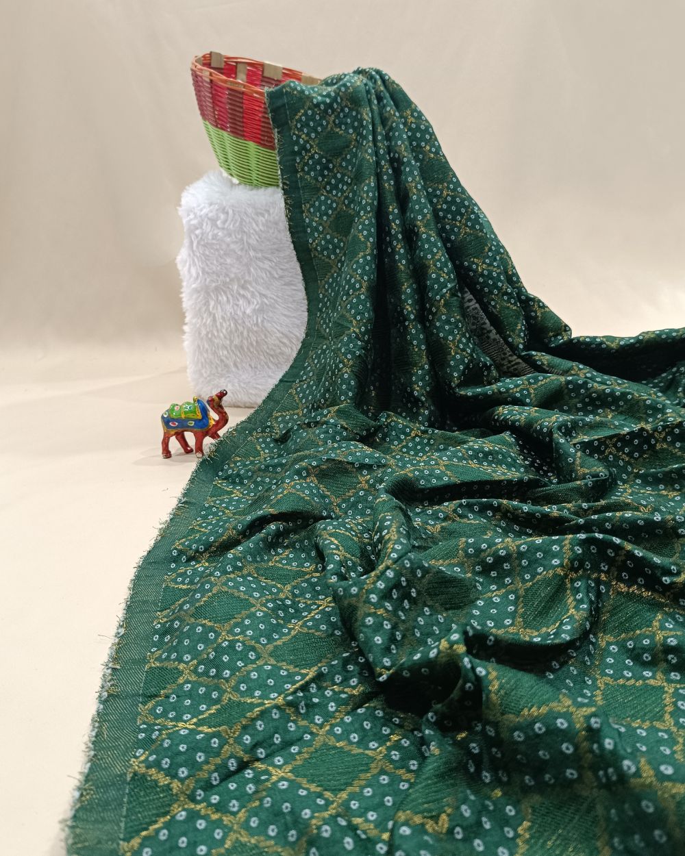 Jacquard Dola Silk Bottle Green Colour 44 Inches Width