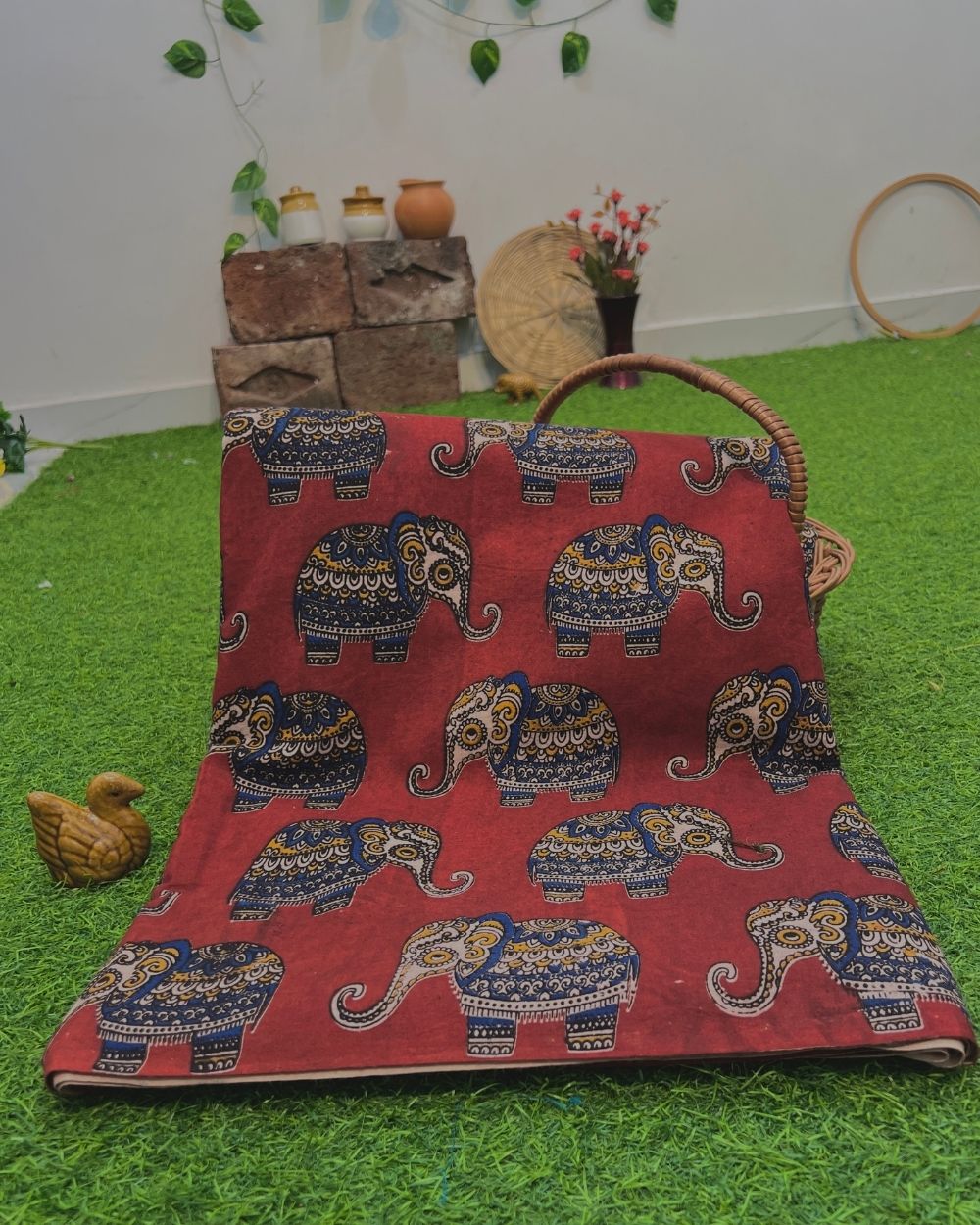 Hand Block Printed Cotton Kalamkari Maroon Colour 47 Inches Width