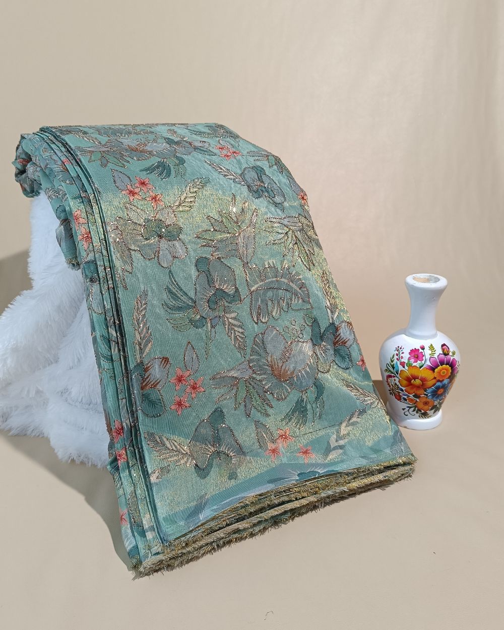 Cosmos Work Turquoise Colour 42 Inches Width