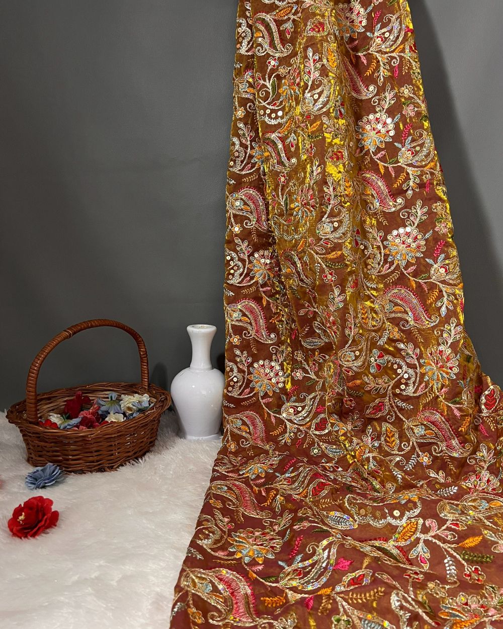 Space Silk Work Golden Colour 42 Inches Width