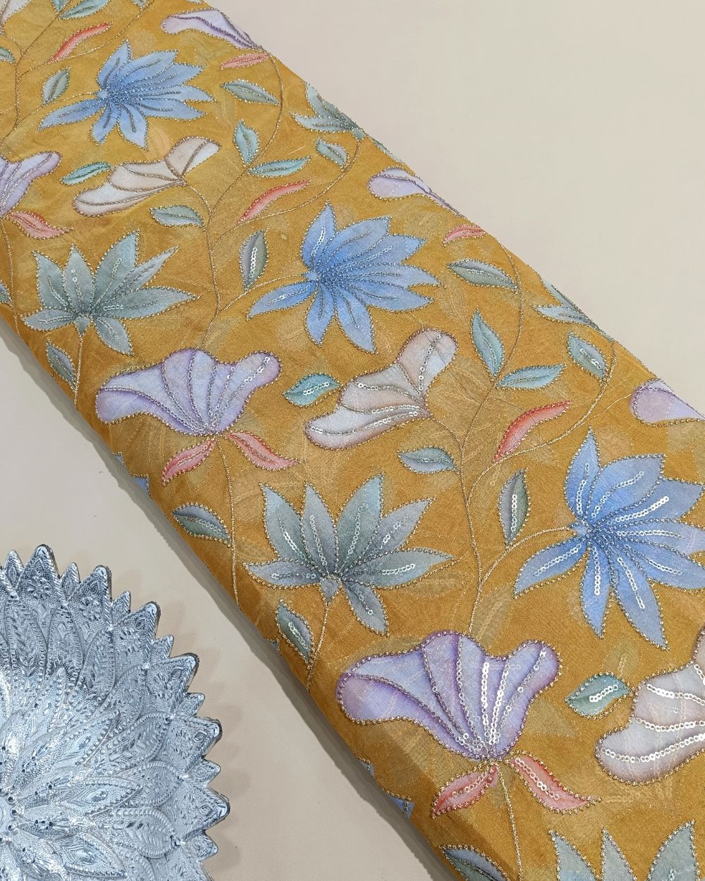 Premium Organza Work Mustard Yellow Colour 44 Inches Width