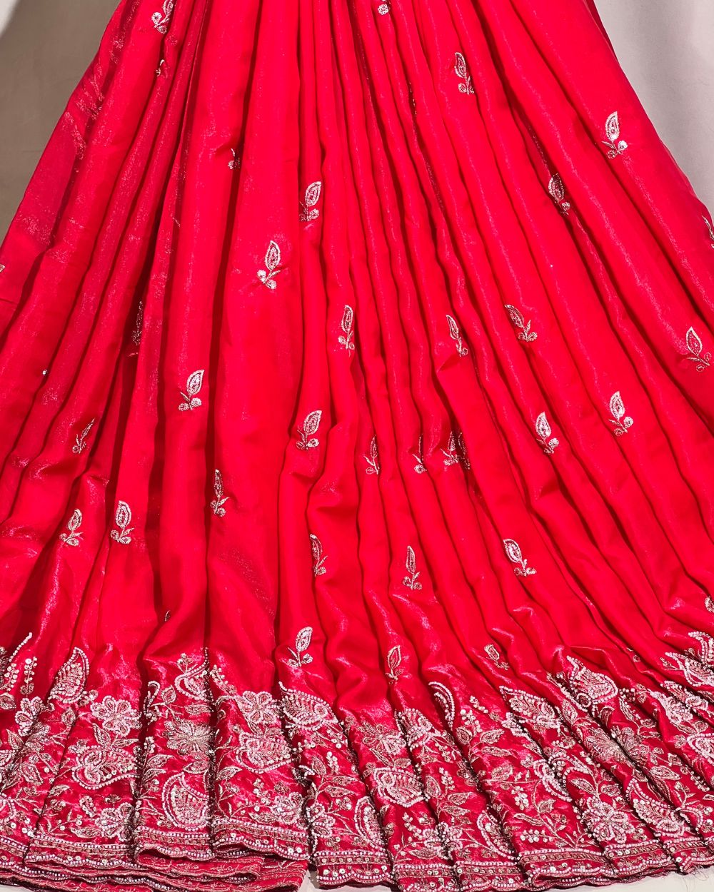 Space Silk Work with Border Red Colour 52 Inches Width