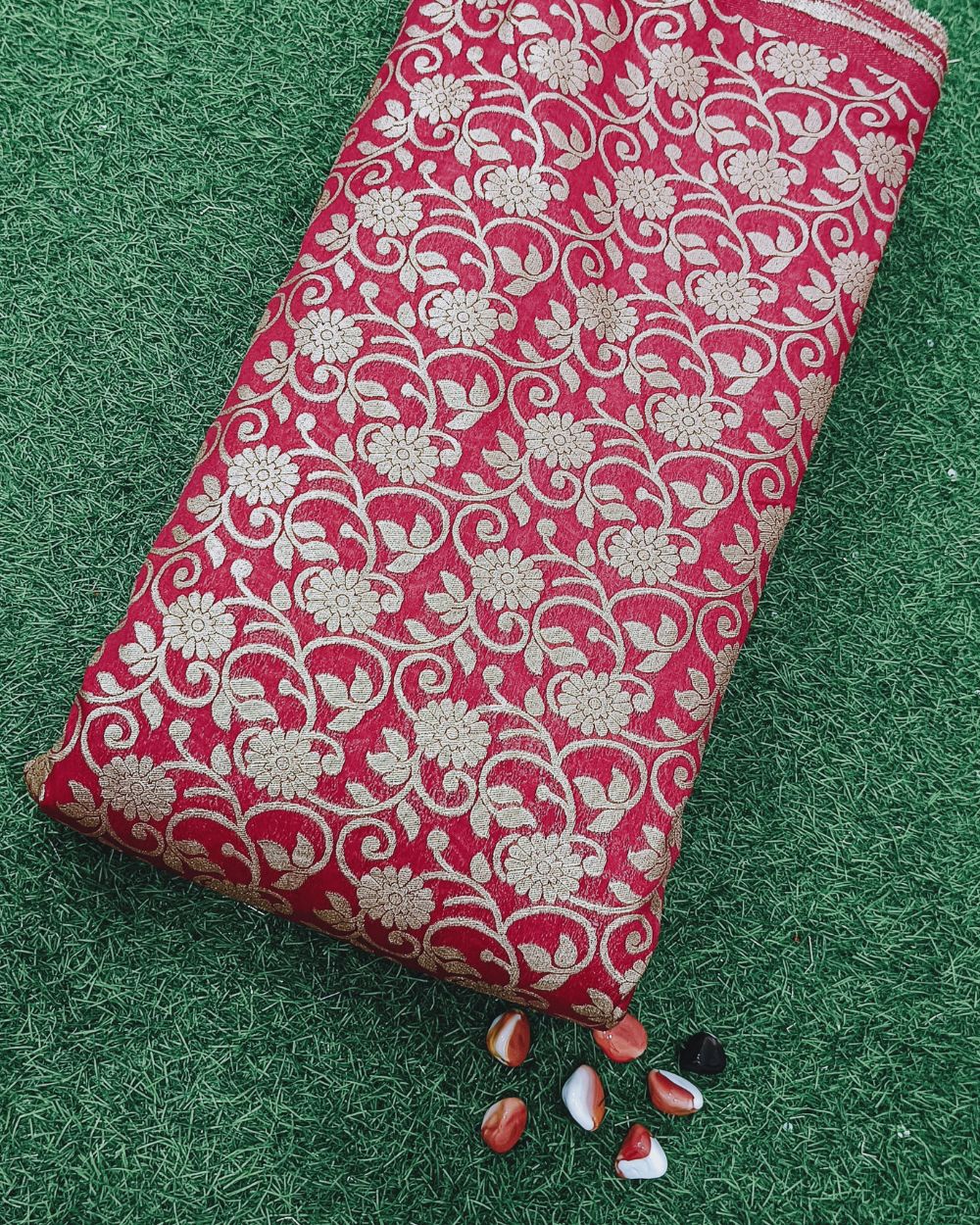 Chanderi Work Apple Red Colour 44 Inches Width