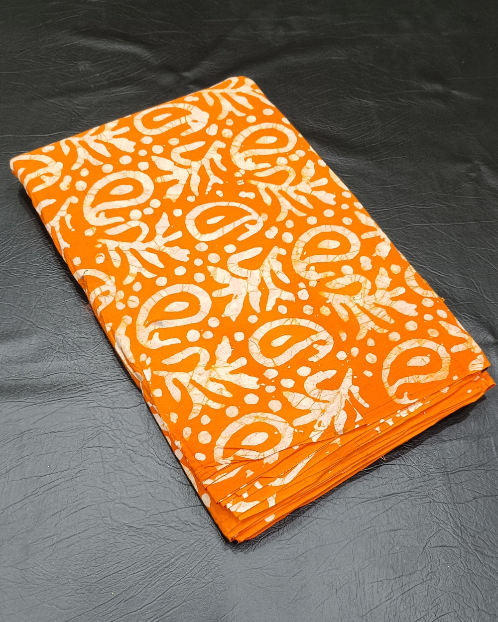 Cotton Hand Blocked Wax Batik Print Orange Colour 41 Inches Width