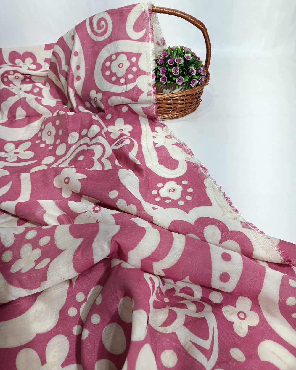 Printed Muslin (Foil) Onion Pink Colour 43 Inches Width