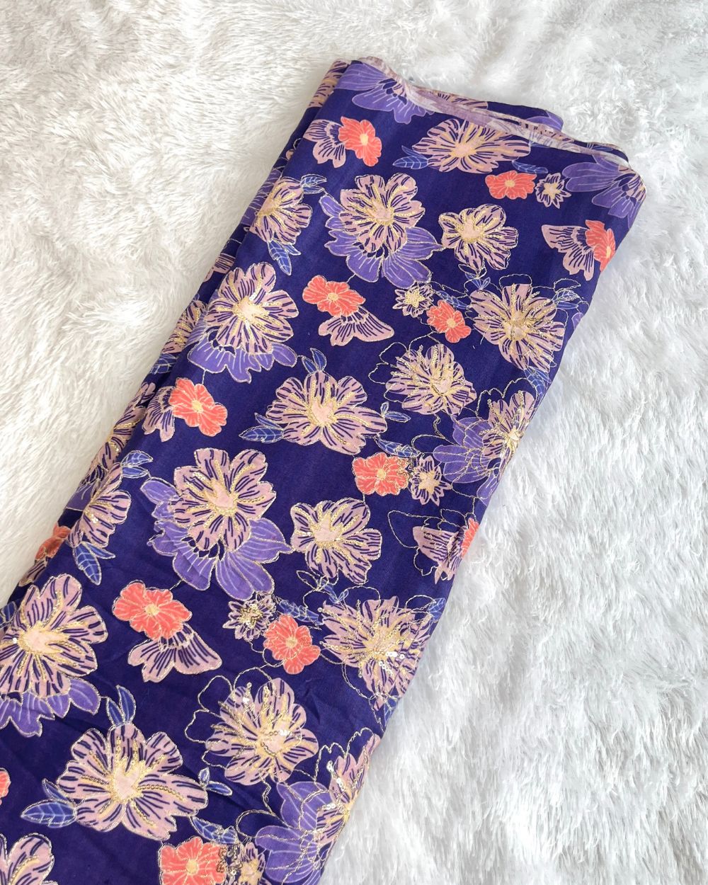 Mix Cotton Work Purple Colour 40 Inches Width