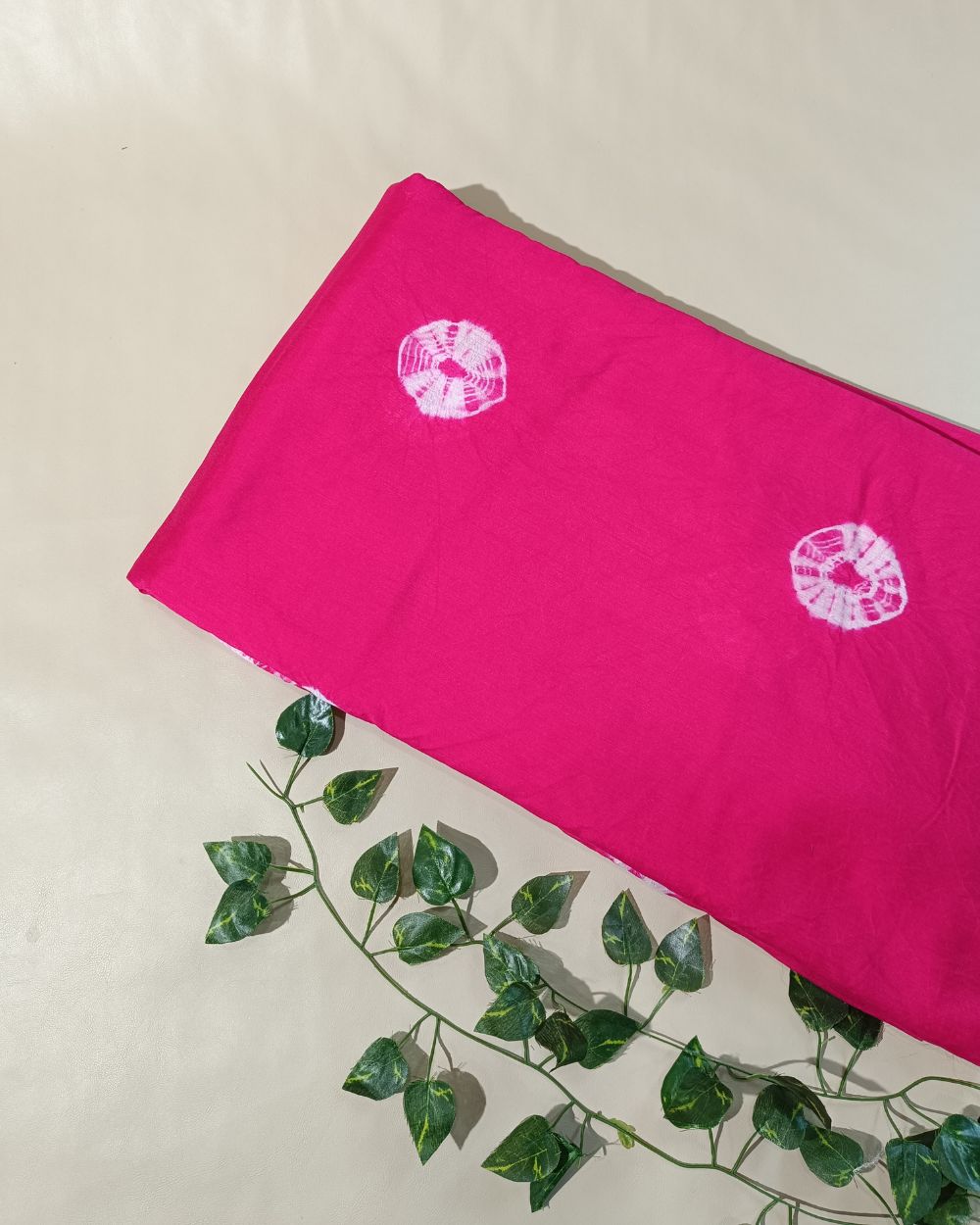 Chanderi Cotton with Shibori Print Rani Pink Colour 46 Inches Width