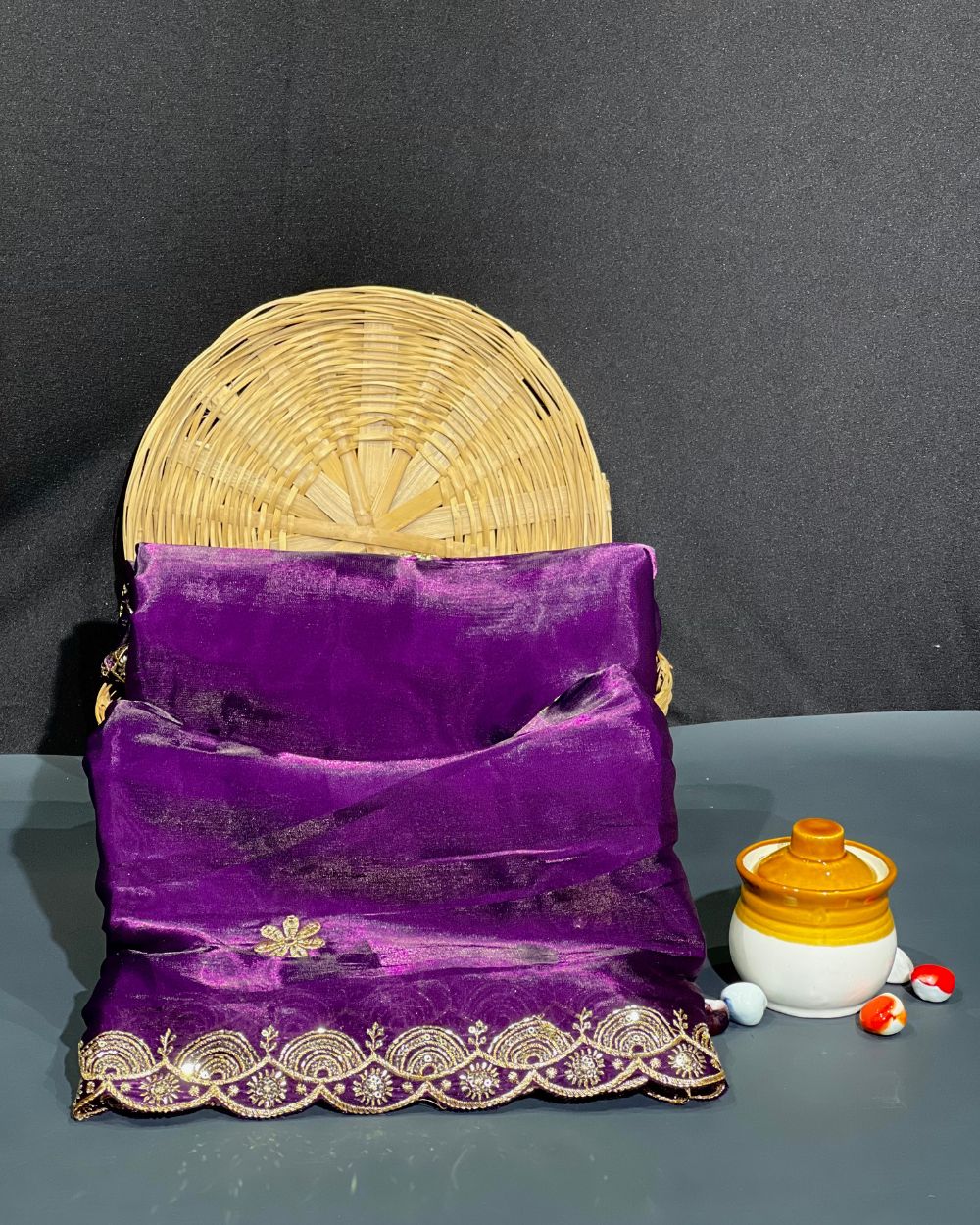 Jimmy Choo Work with both side Border Dupatta Fabric Dark Purple Colour 38 Inches Width