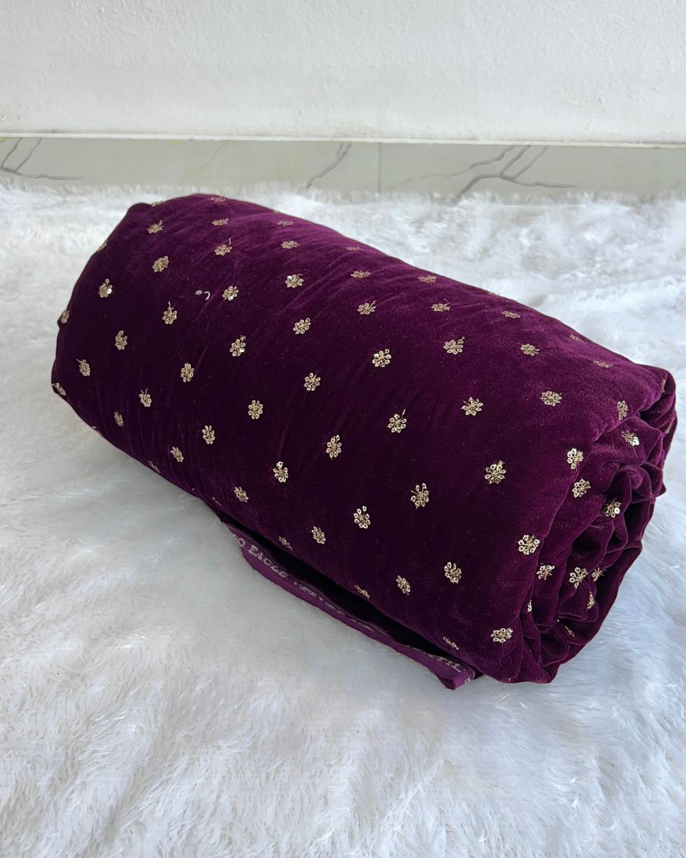 Premium Velvet Butti Work Wine Colour 45 Inches Width