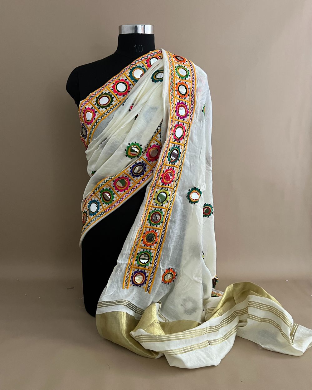 Abla Work Dupatta Cotton Silk White Colour 42 Inches Width