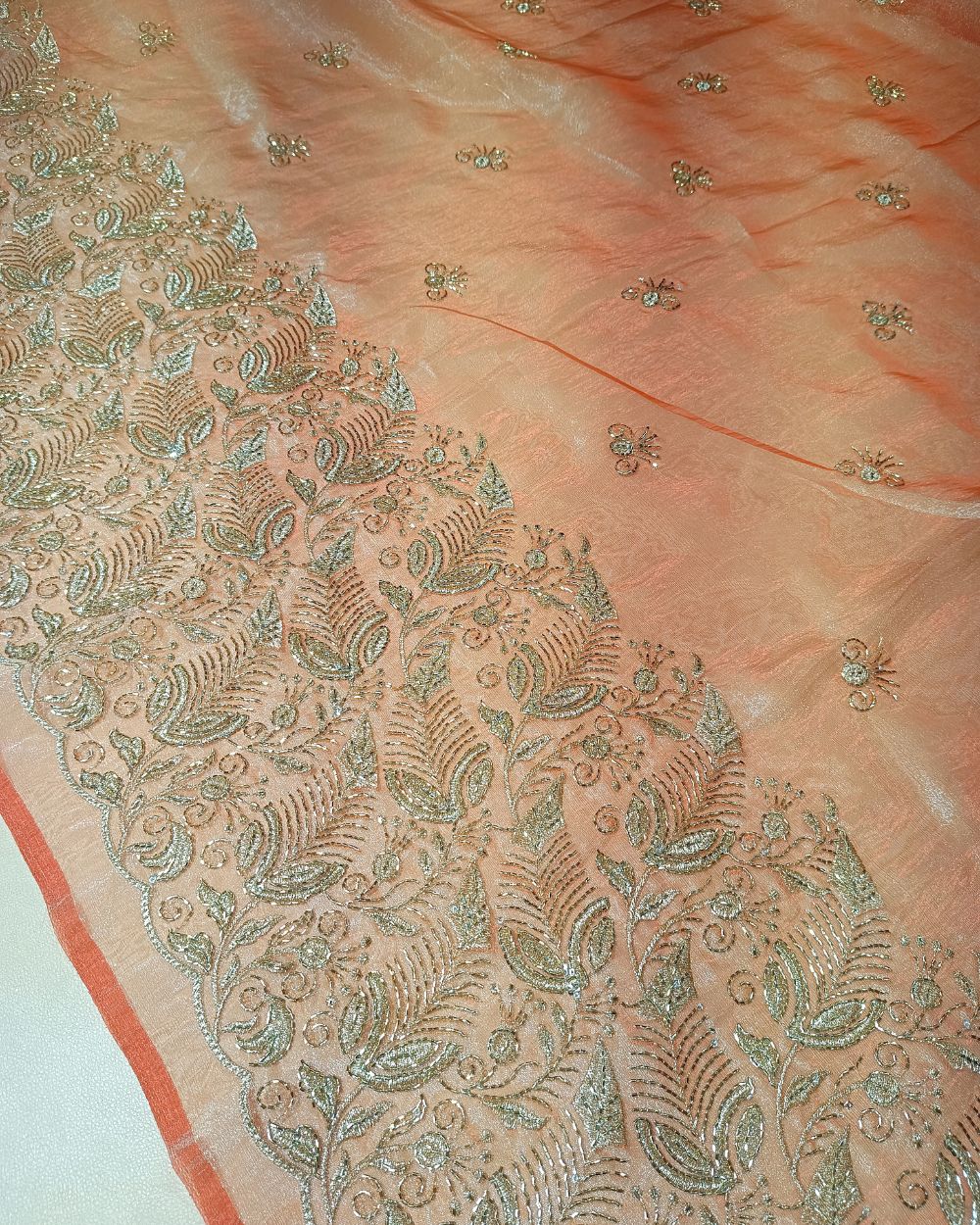 Hiranya with Border Work Peach Colour 45 Inches Width