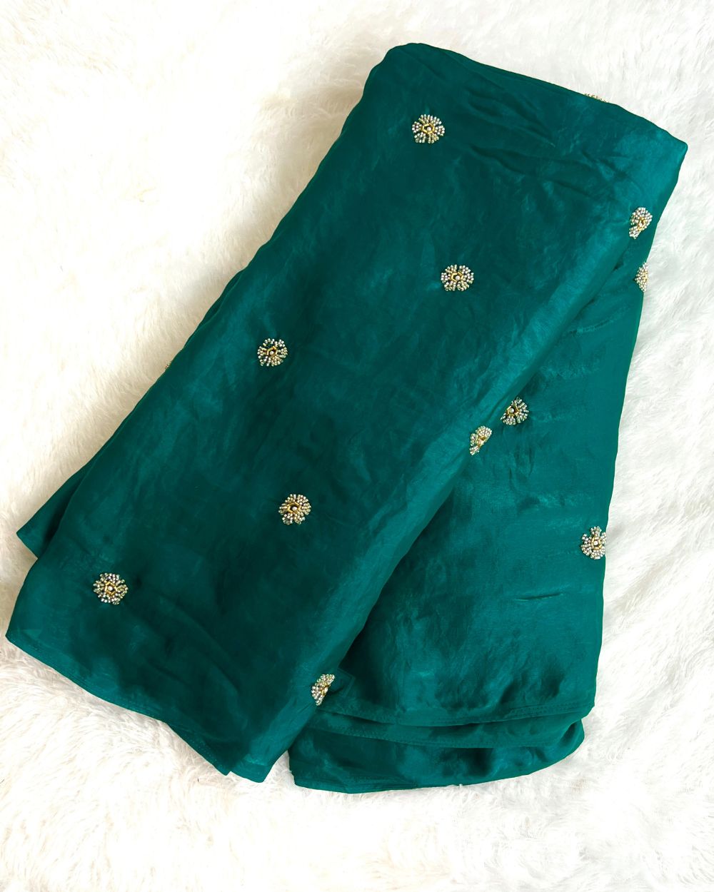 Space Silk Work Peacock Green Colour 44 Inches Width