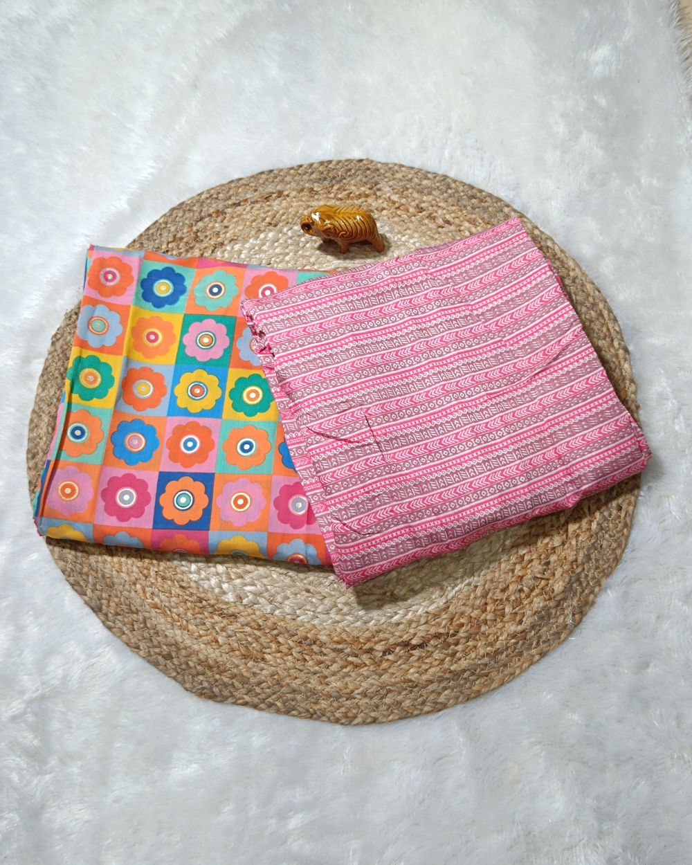 Printed Muslin Unstitched Top (2.30 mtr) & Bottom (2.40 mtr) Set Multicolour 42 Inches Width