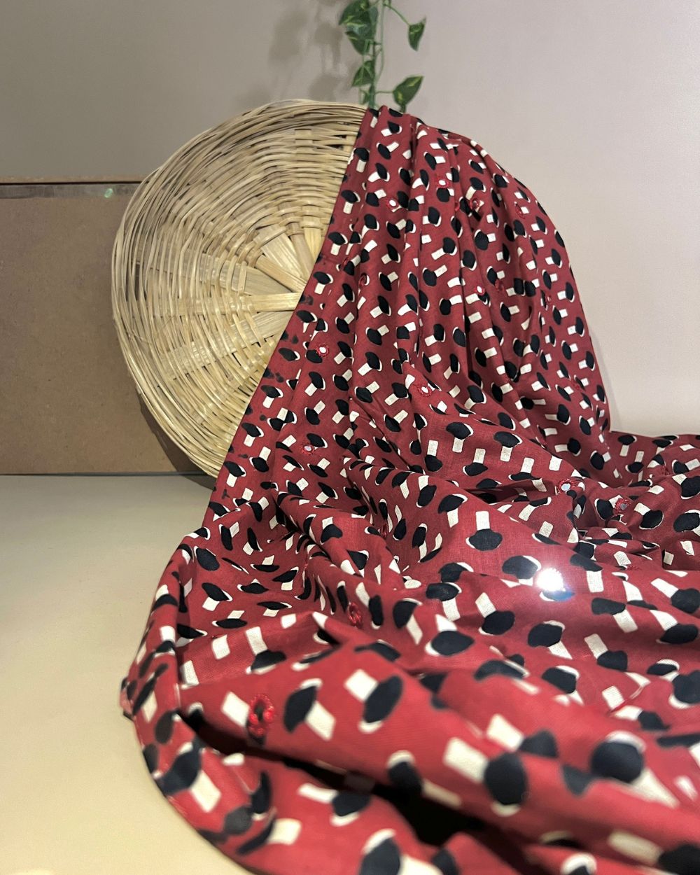 Cotton Abla Work Maroon Colour 44 Inches Width