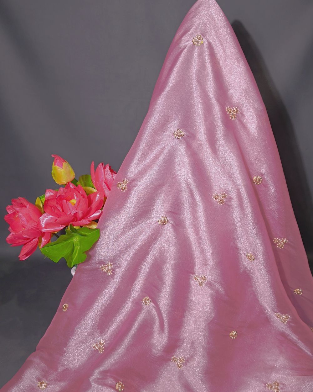 Shimmer Silk Work Blush Pink Colour 44 Inches Width