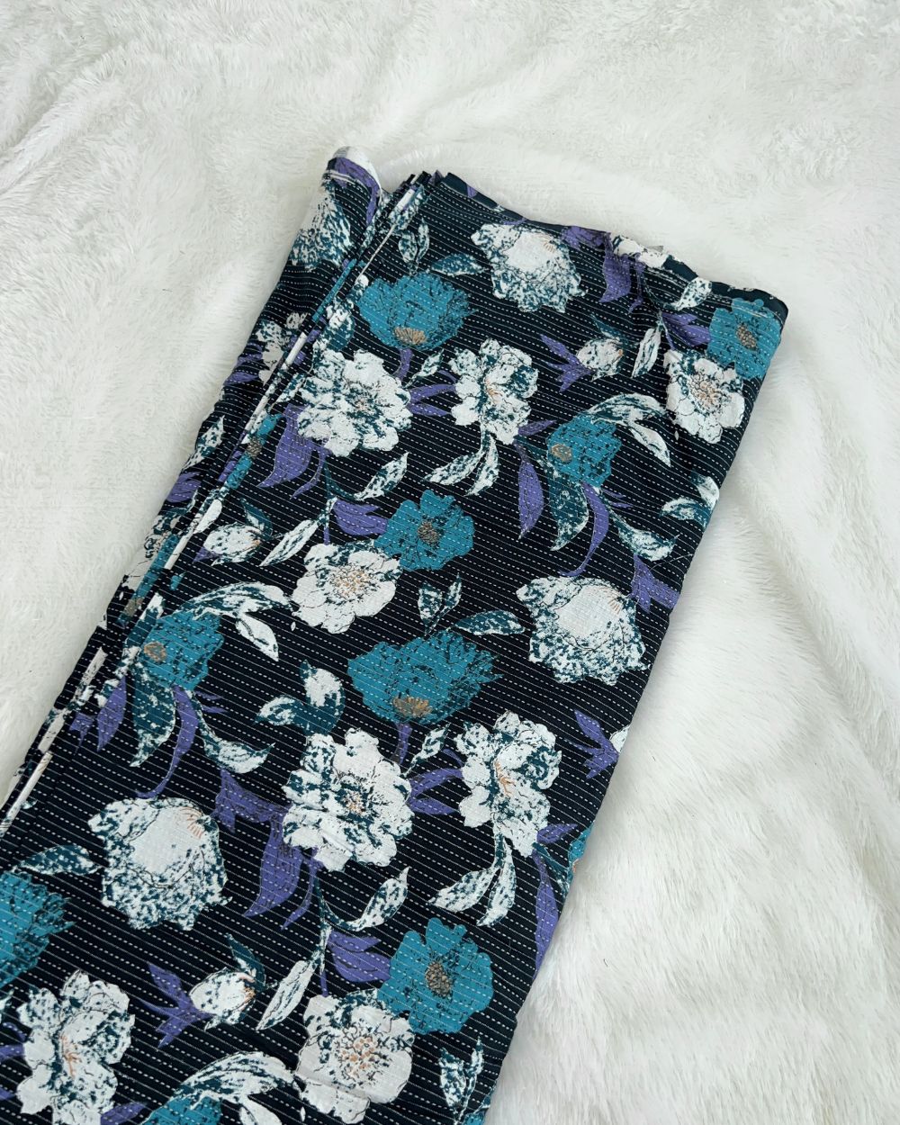 Printed Cotton Kantha Work Dark Navy Blue Colour 42 Inches Width