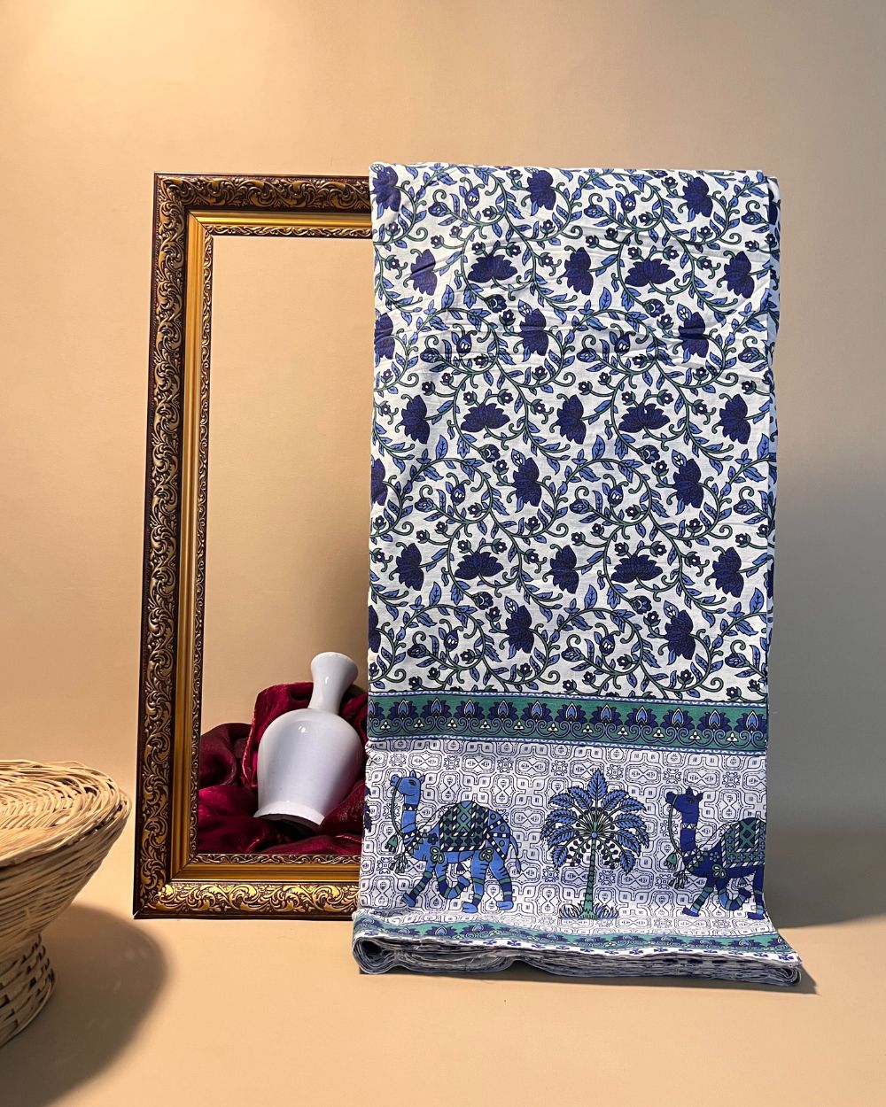 Printed Cotton With Border Blue Colour 44 Inches Width