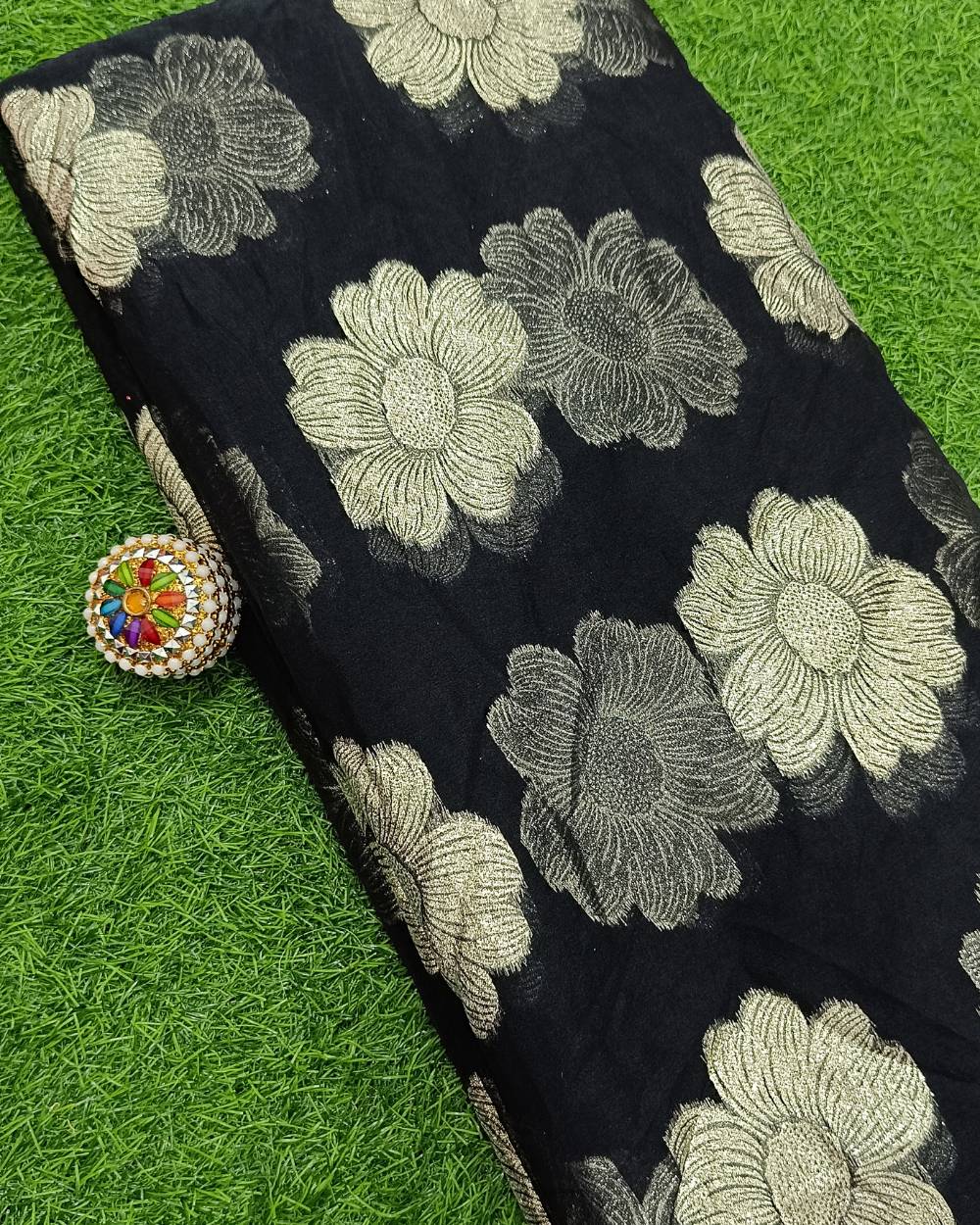 Organza Zari Work Black Colour 48 Inches Width