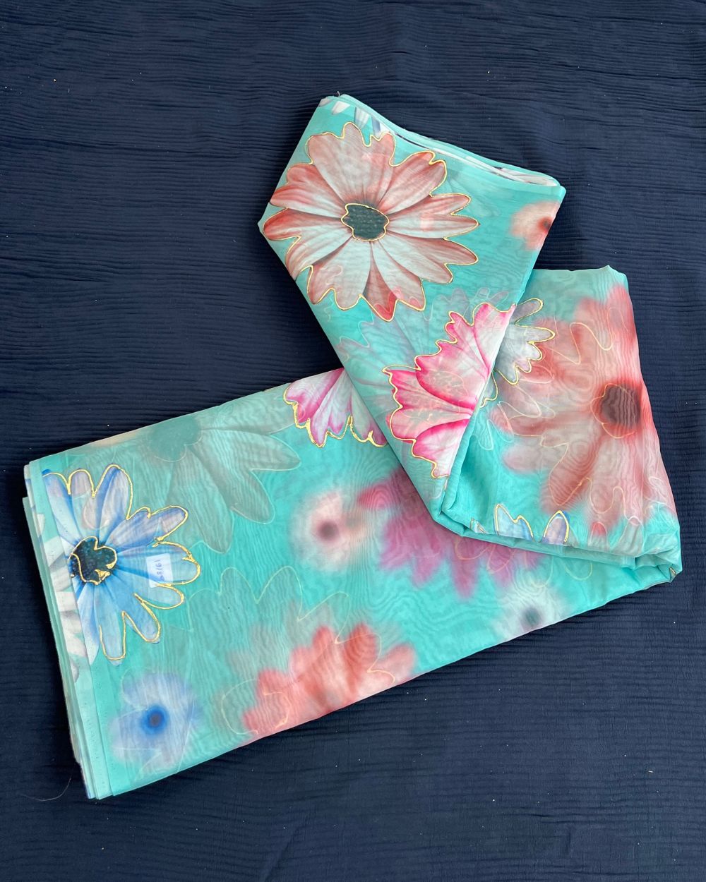 Premium Printed Organza Foil Turquoise Colour 43 Inches Width