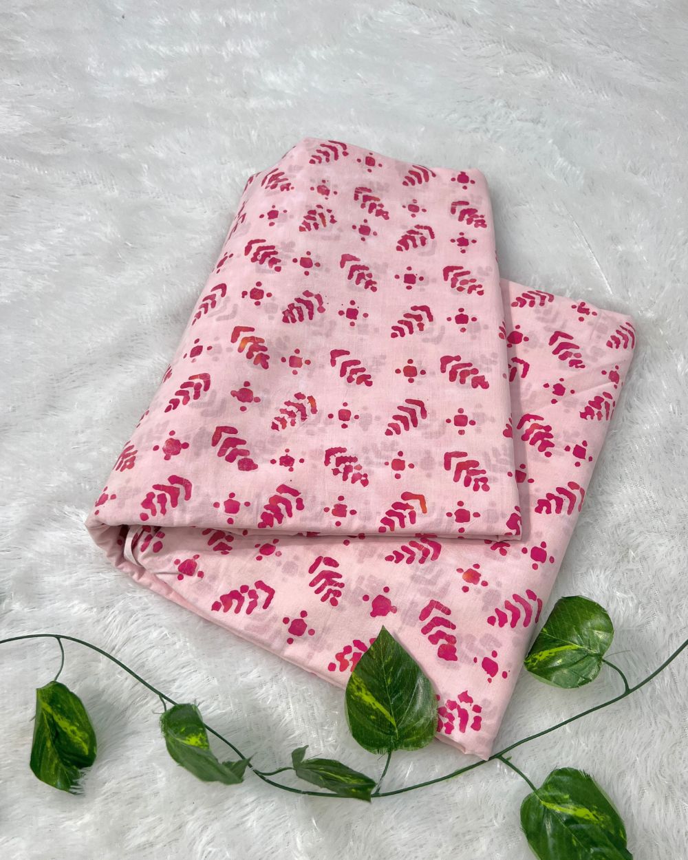Cotton Hand Blocked Wax Bubble Batik Print Blush Pink Colour 42 Inches Width