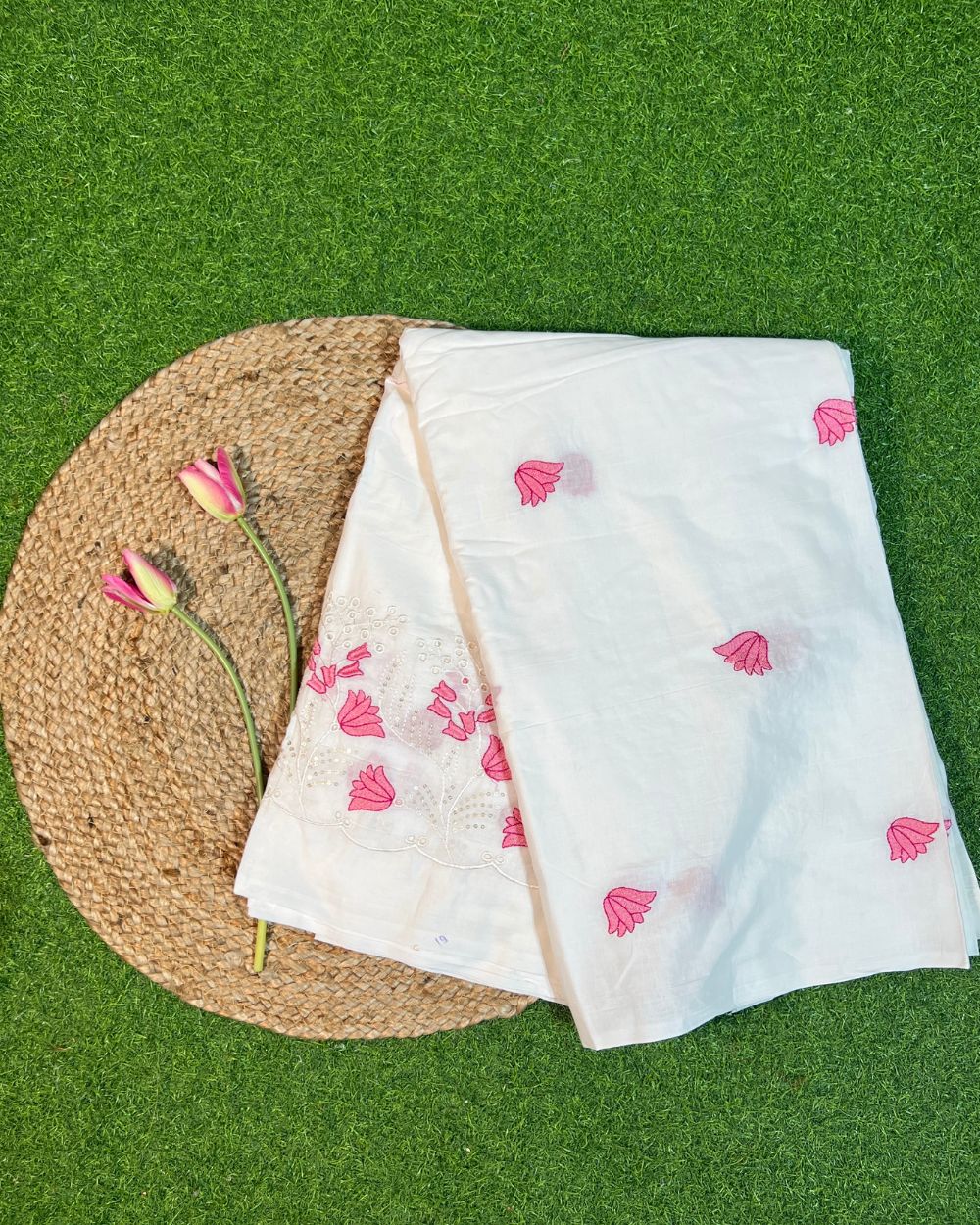 Cotton Work with Border White Colour 44 Inches Width