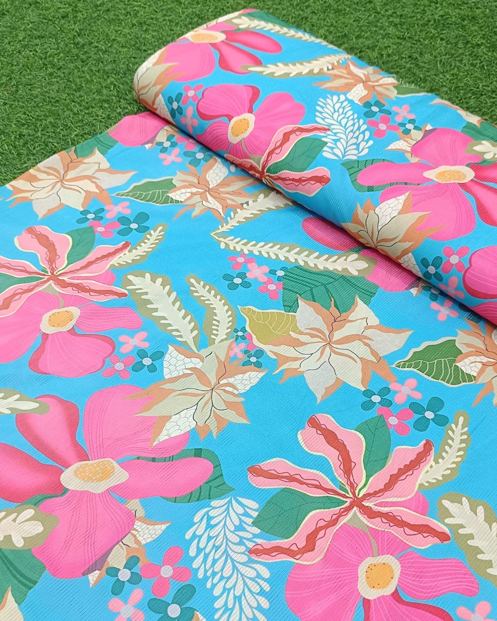 Printed Fiona La-Shimmer Blue Colour 44 Inches Width
