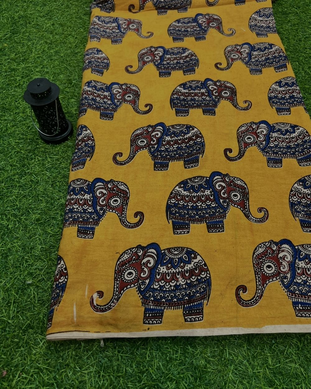 Hand Block Printed Cotton Kalamkari Turmeric Yellow Colour 47 Inches Width