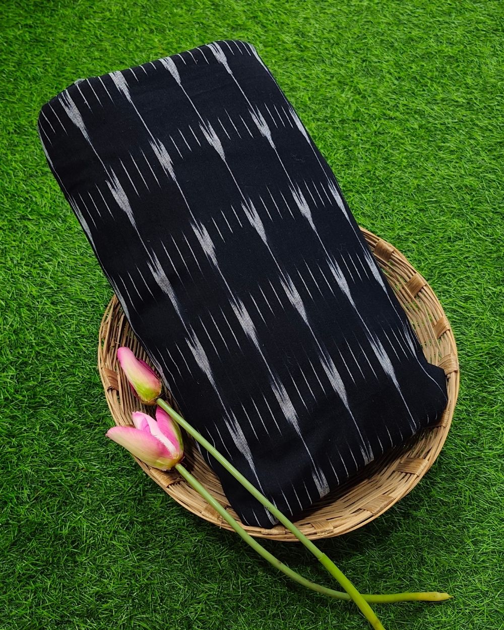 Woven Pure Cotton Ikat Black Colour 42 Inches Width