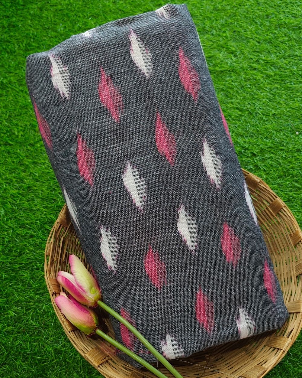 Woven Pure Cotton Ikat Grey Colour 42 Inches Width