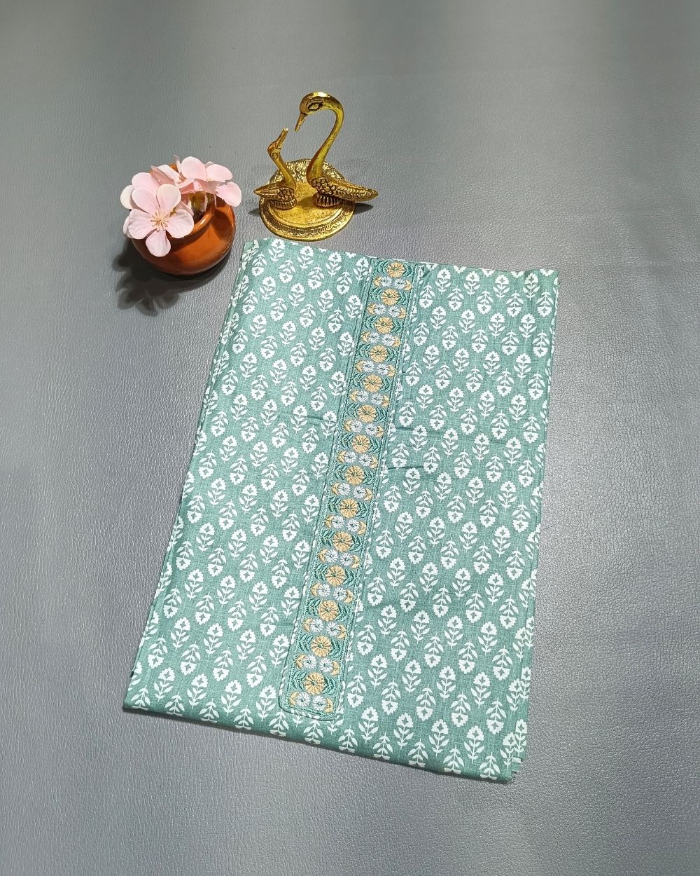 Printed Cotton Unstitched Top Pattern Seafoam Light Green Colour 44 Inches Width
