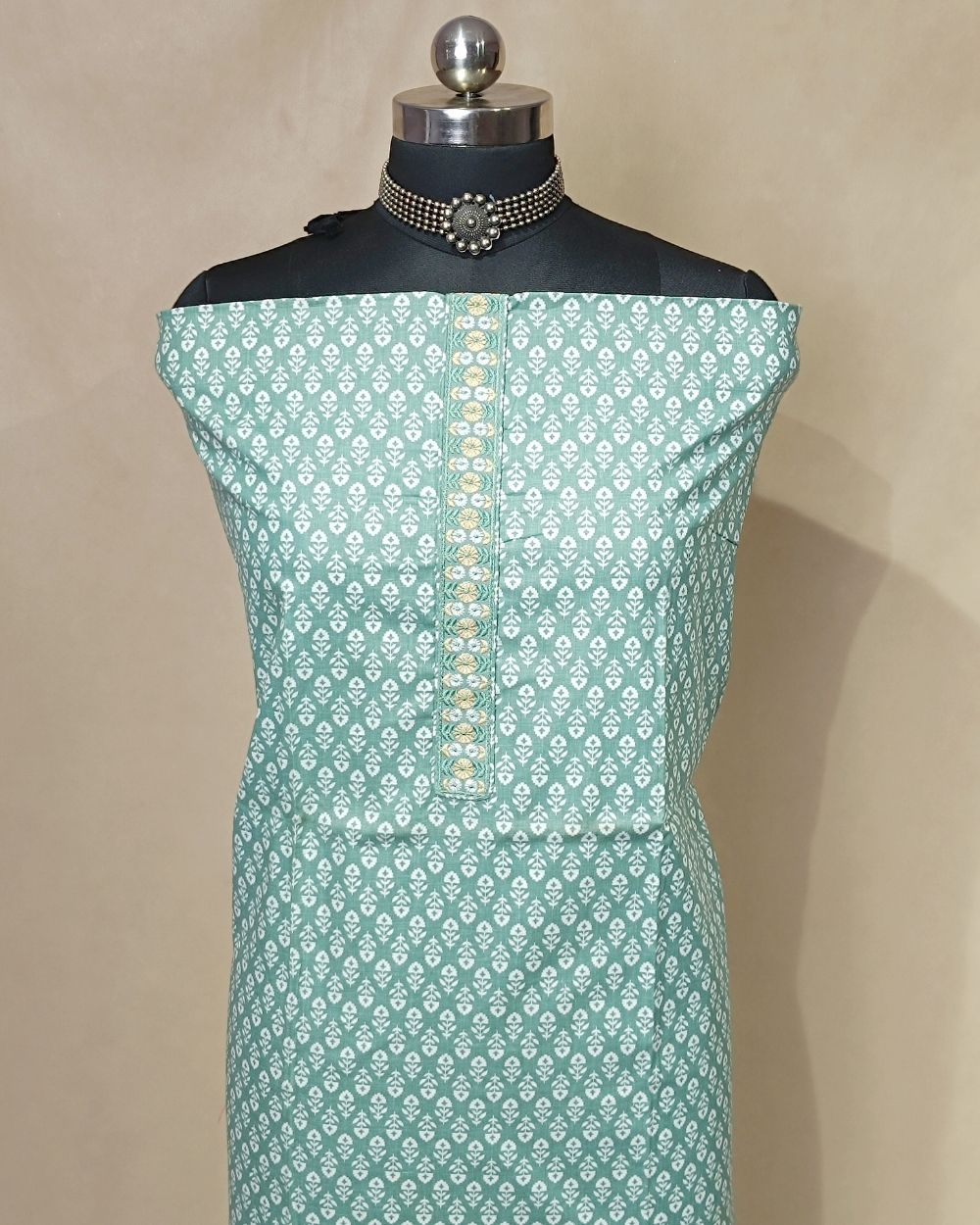 Printed Cotton Unstitched Top Pattern Seafoam Light Green Colour 44 Inches Width
