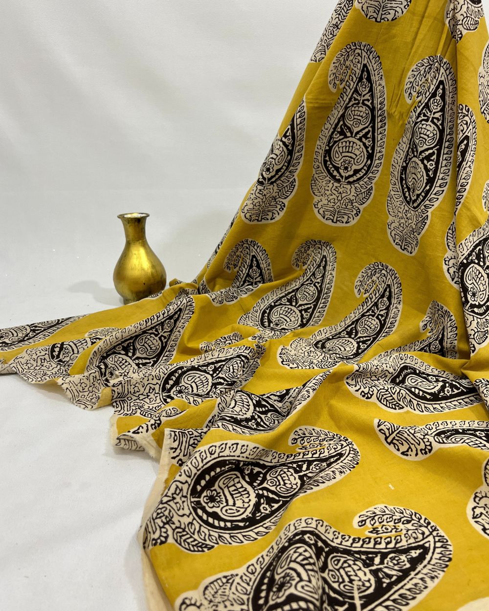 Bagru Hand Block Printed Cotton Lime Yellow Colour 45 Inches Width