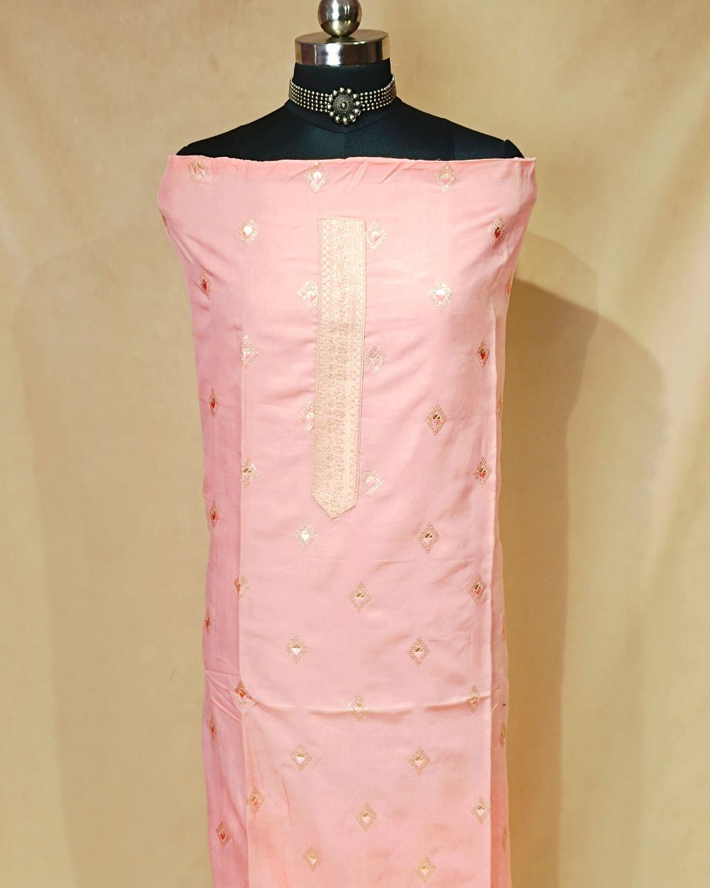 Cambri Cotton Work Unstitched Top Pattern Peach Colour 48 Inches Width