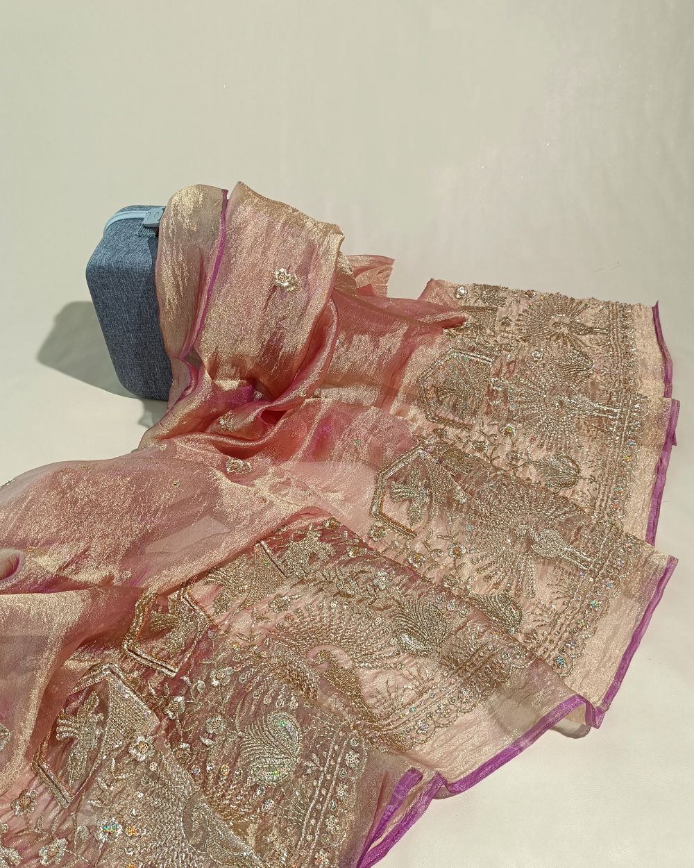 Hiranya with Border Work Onion Pink Colour 44 Inches Width