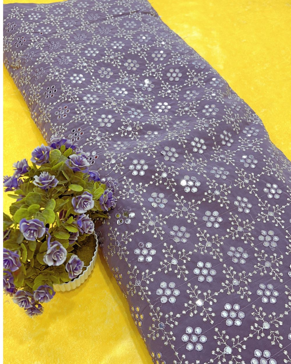 Georgette Abla Work Lavender Colour 44 Inches Width