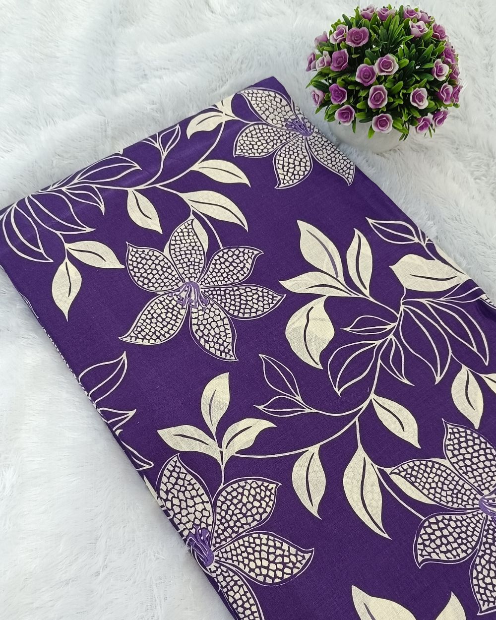 Printed Cotton Unstitched Top-Bottom Set with Dupatta Dark Lavender Colour 42  Inches Width