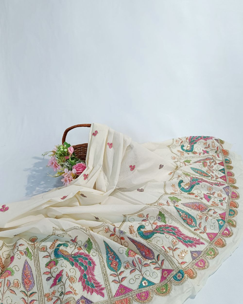 Kora Cotton Border Work Off White Colour 46 Inches Width