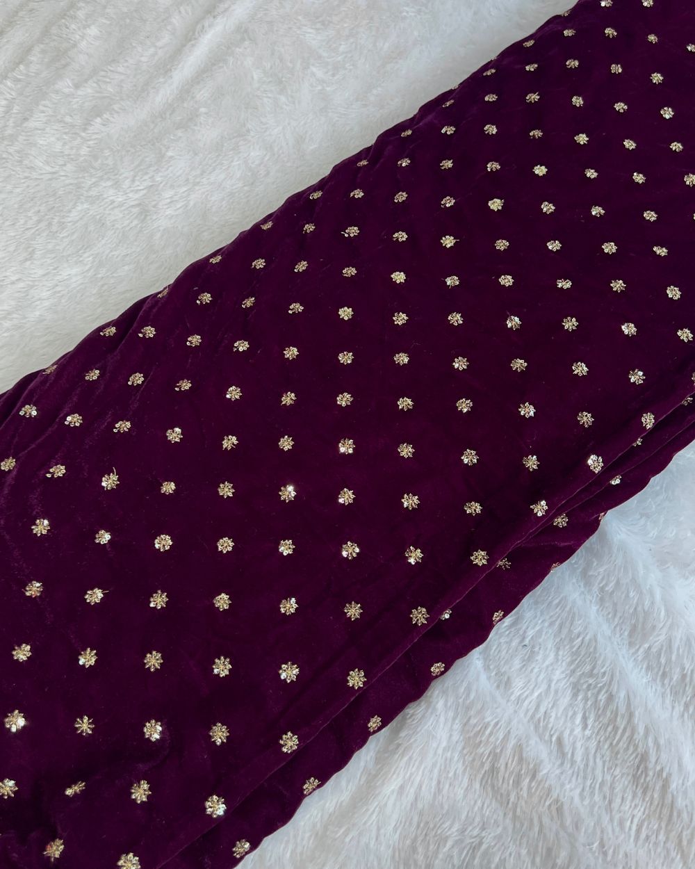 Premium Velvet Butti Work Wine Colour 45 Inches Width