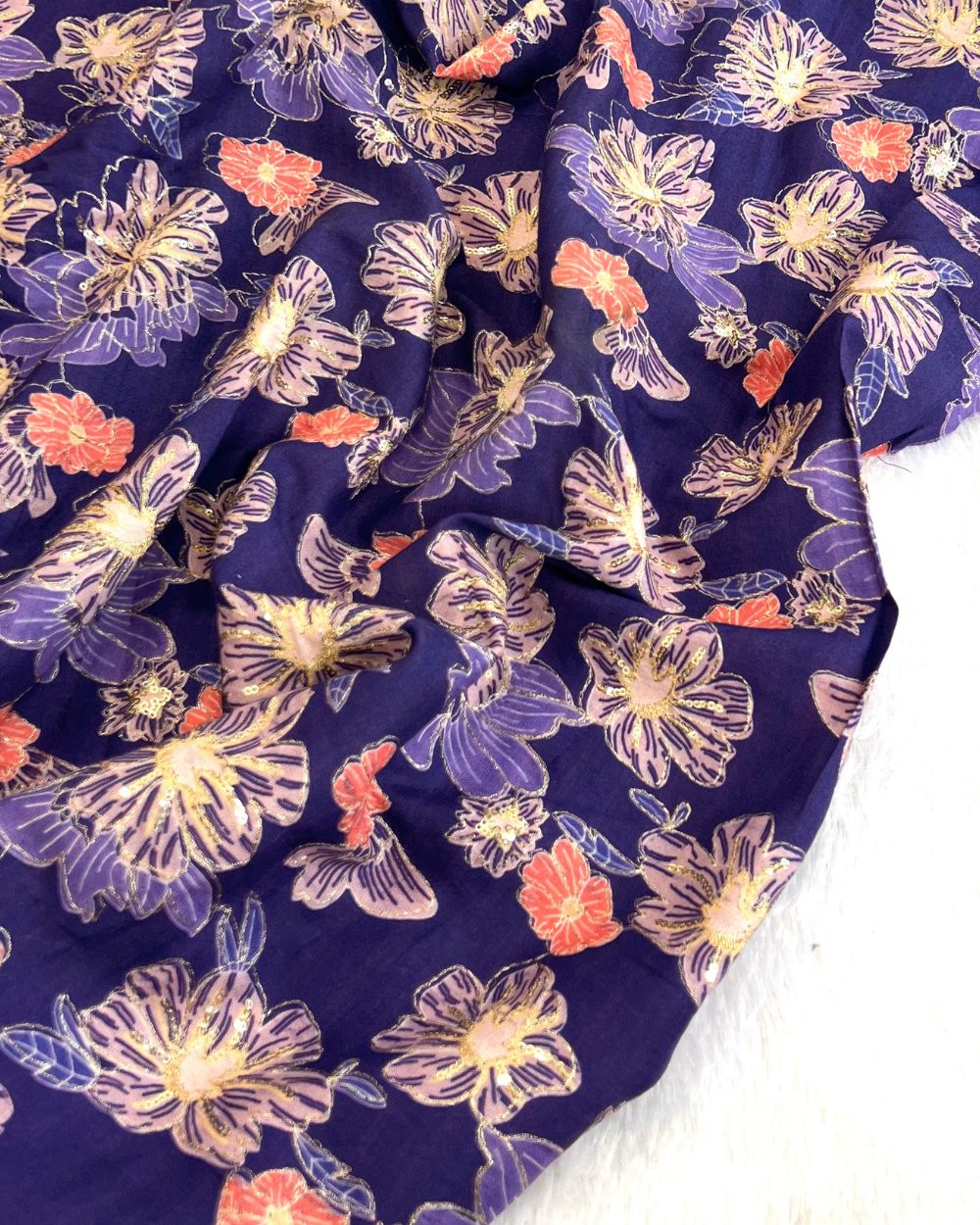 Mix Cotton Work Purple Colour 40 Inches Width