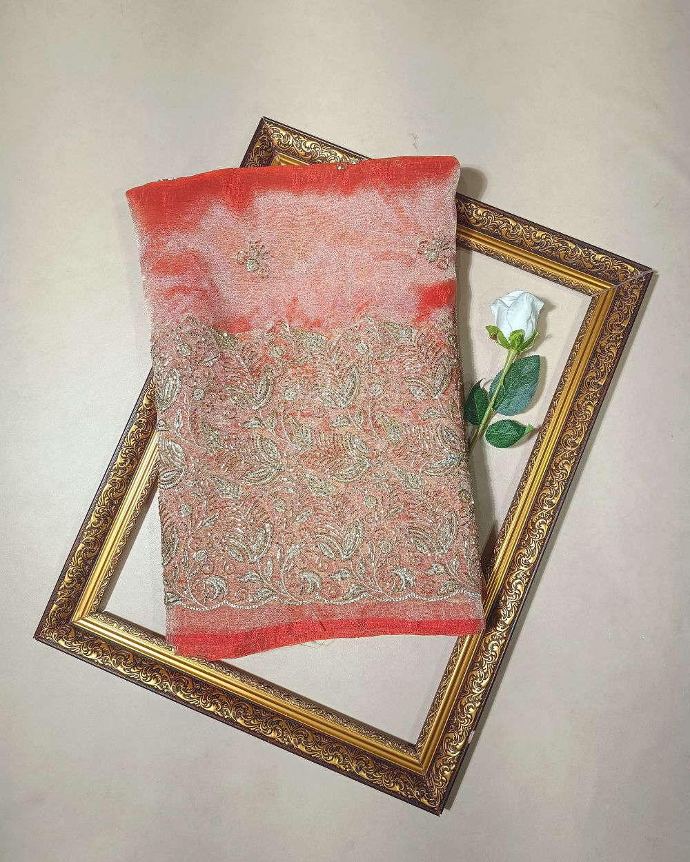 Hiranya with Border Work Peach Colour 45 Inches Width