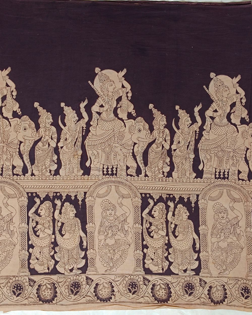 Hand Block Printed Cotton Kalamkari Black Colour 46 Inches Width